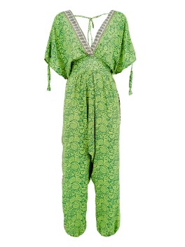 Ethnic patterned armhole jumpsuit in Indian silk