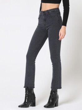 Jeans flare a vita media in denim nero - 3