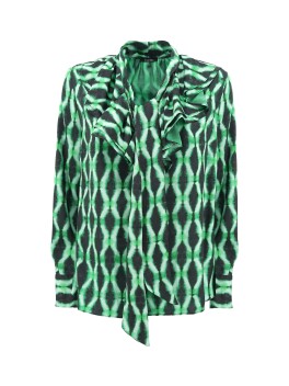 Geometric print blouse with ruffles