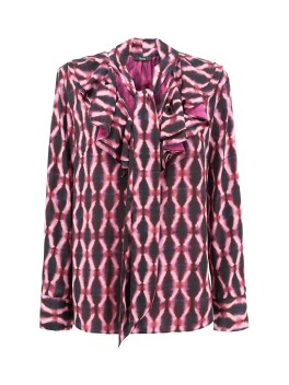 Geometric print blouse with ruffles