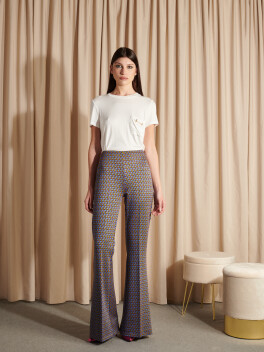 Geometric patterned jacquard flared trousers - 3