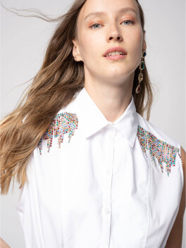 Camicia senza maniche con frange strass - 3