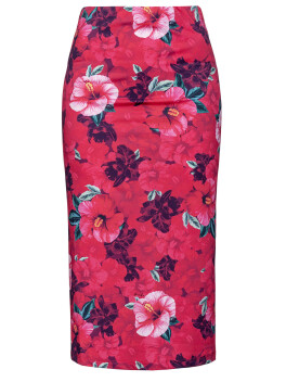 Midi skirt in hibiscus flower print