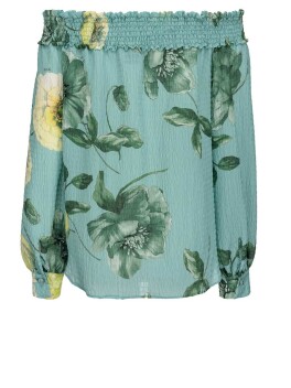 Blusa off shoulder con stampa macro rosa - 3