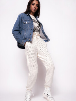 Joggers felpa di cotone full strass - 3