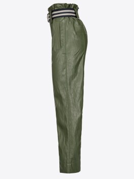 Pantaloni effetto pelle con cintura a righe - 3