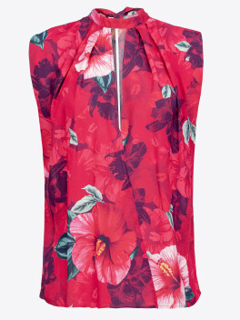 Blusa senza maniche stampa hibiscus