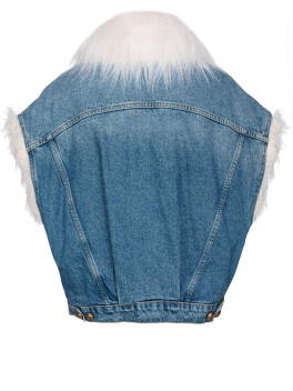 Giubbino denim smanicato con faux fur - 3
