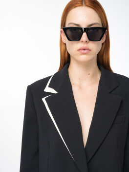 Blazer monopetto in satin a contrasto - 3