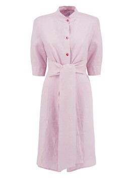 Two-tone dress in linen and rebrodè lace