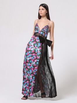 Floral print maxi dress with lace - 3