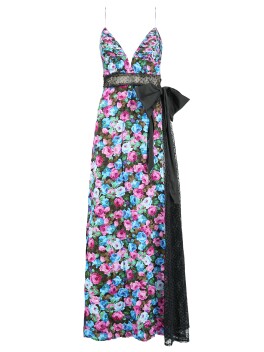 Floral print maxi dress with lace