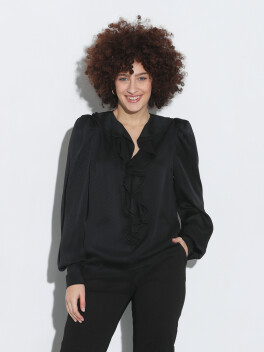 Fluid chevron jacquard blouse with ruffles - 3