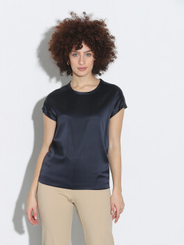 Short-sleeved blouse in silk satin - 3
