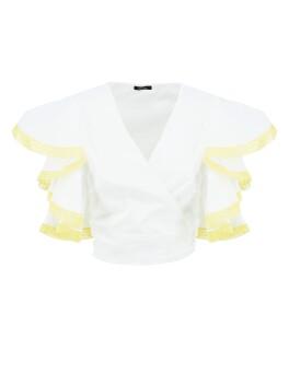 Crossover crop top with butterfly sleeves
