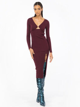 Gonna a costine in lana stretch con cut out - 3