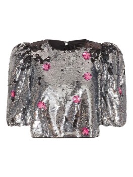 Top in paillettes con applicazioni