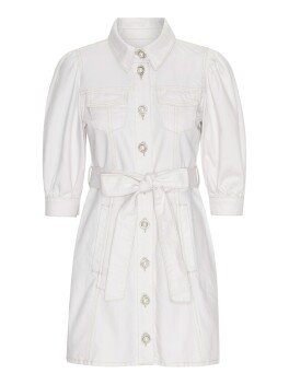 White denim dress with jewel buttons