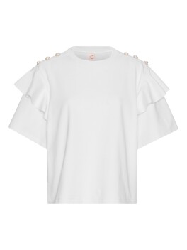 T-shirt with flounced sleeves and jewel buttons