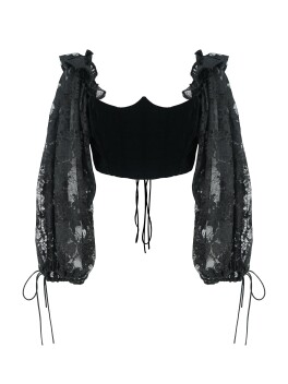 Crop top bustier con maniche in pizzo
