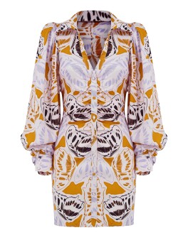 Vestito maxi fantasia farfalle con bottoncini