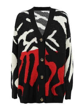 Maxi patterned cardigan in wool and alpaca