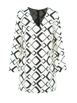 Vestito fantasia geometrica con applicazione gioiello