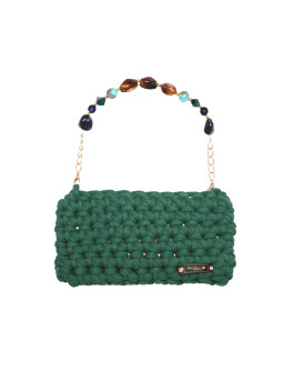 Woven clutch bag with jewel shoulder strap