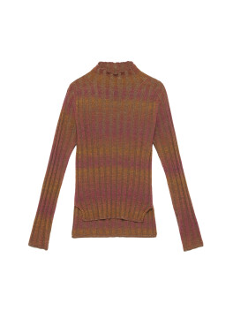 High neck sweater in ribbed lurex