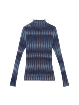 High neck sweater in ribbed lurex