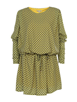 Patterned dress with drawstring