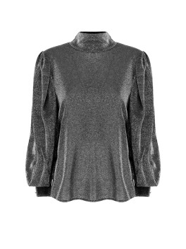 Blusa effetto lurex con maniche a sbuffo