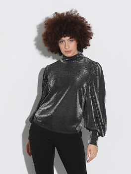 Blusa effetto lurex con maniche a sbuffo - 3