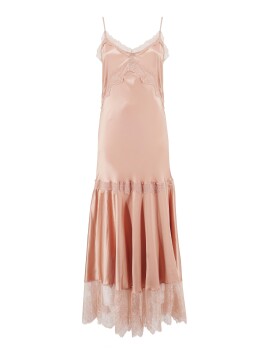 Satin slip dress decorated with lace