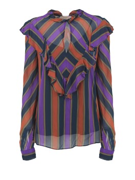 Multi-stripe blouse with ruffles