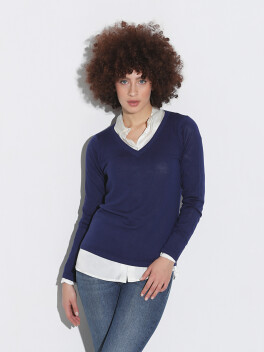 Maglia scollo a V in pura lana merinos - 3