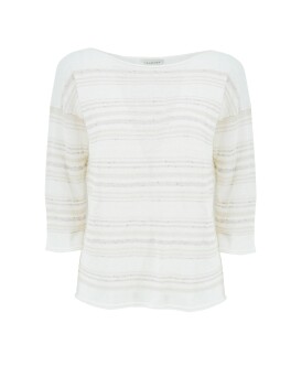 Striped boat neckline sweater in linen