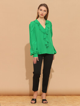 Fluid chevron jacquard blouse with ruffles - 3