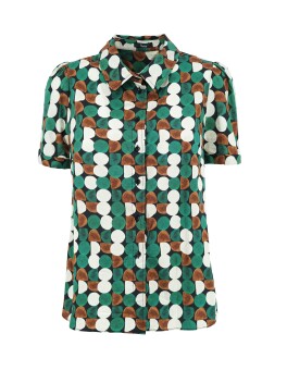 Micro polka dot patterned cotton shirt