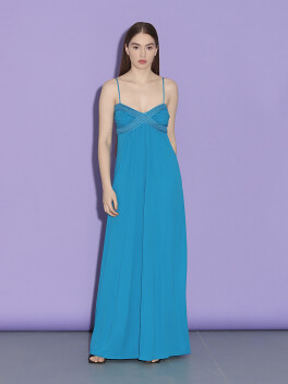 Vestito lungo aderente con spalline sottili - 3