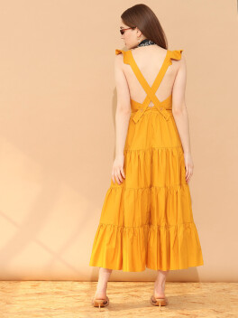 Long dress with flounces in cotton - 3