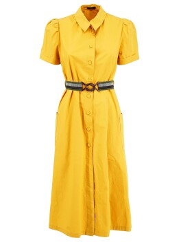 Cotton shirt dress with elastic waistband