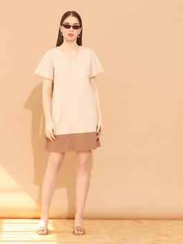 Two-tone V-neck dress - 3