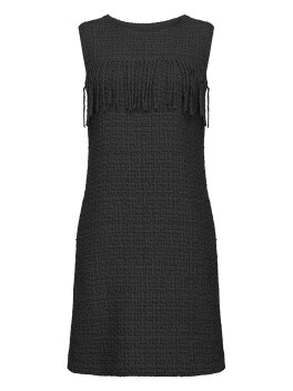 Tweed sheath dress with fringes
