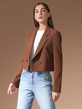 Solid color cropped blazer - 3