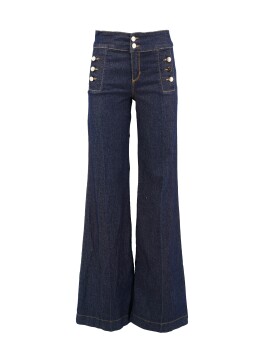 High-waisted flare jeans with buttons