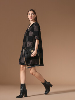 Vestito maxi check in lana