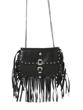 Black bag with fringes and double buckle