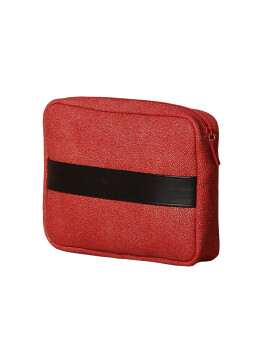Red handbag with leather band