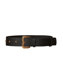 Leather belt with gold buckle